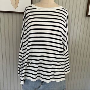 Mer Sea Oversized Boxy Classic Striped Sweater White Navy One Size